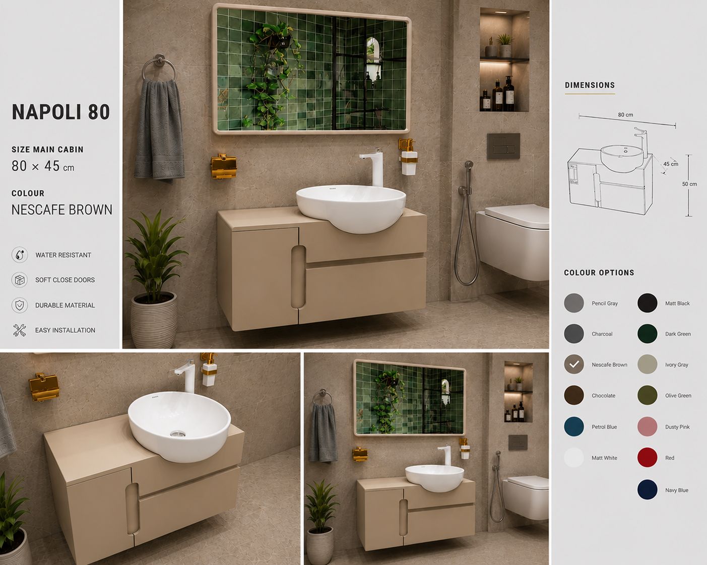 روشویی کابینتی ناپولی برند انزا سایز 80