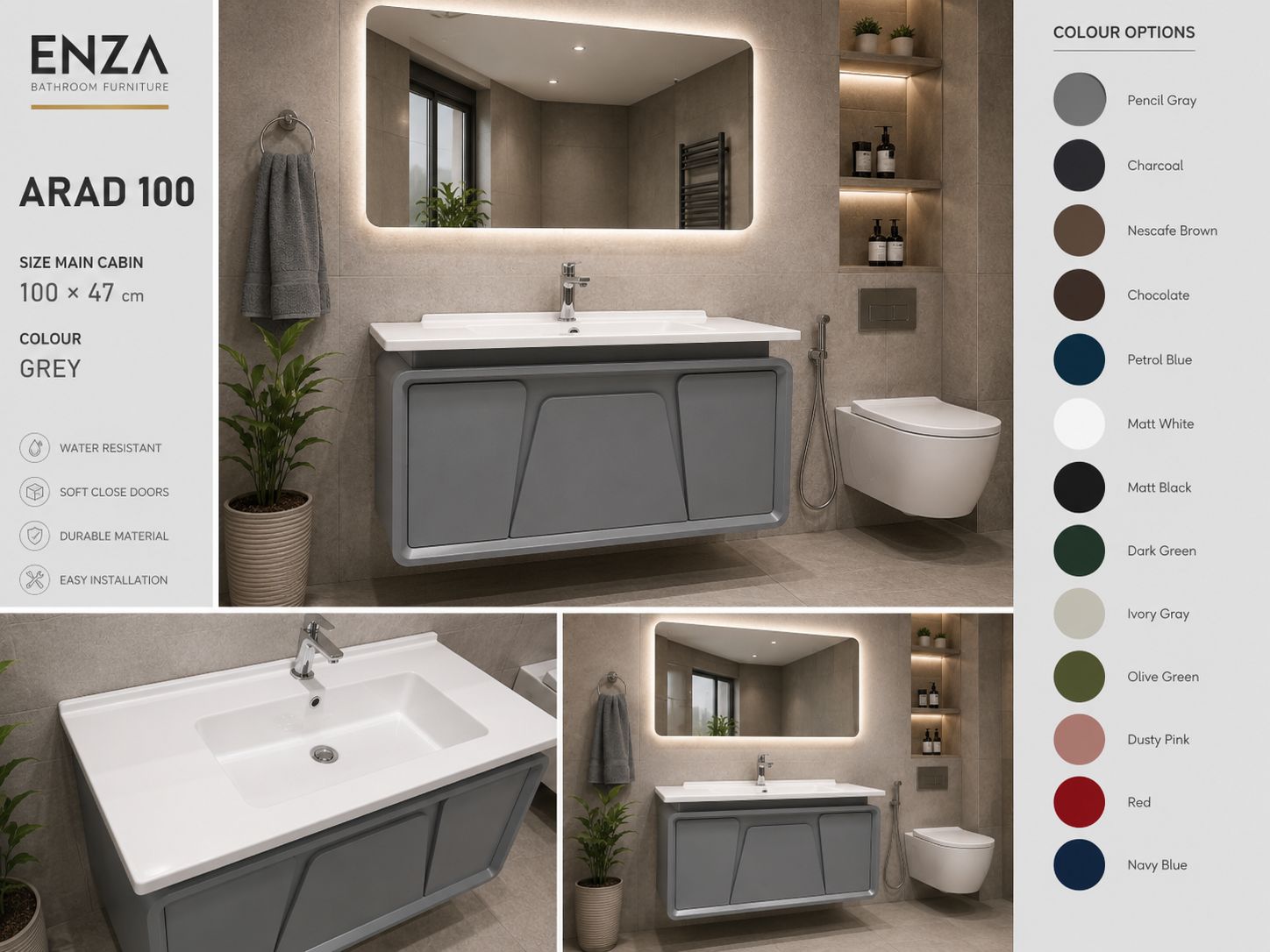 روشویی کابینتی برند انزا مدل آراد
